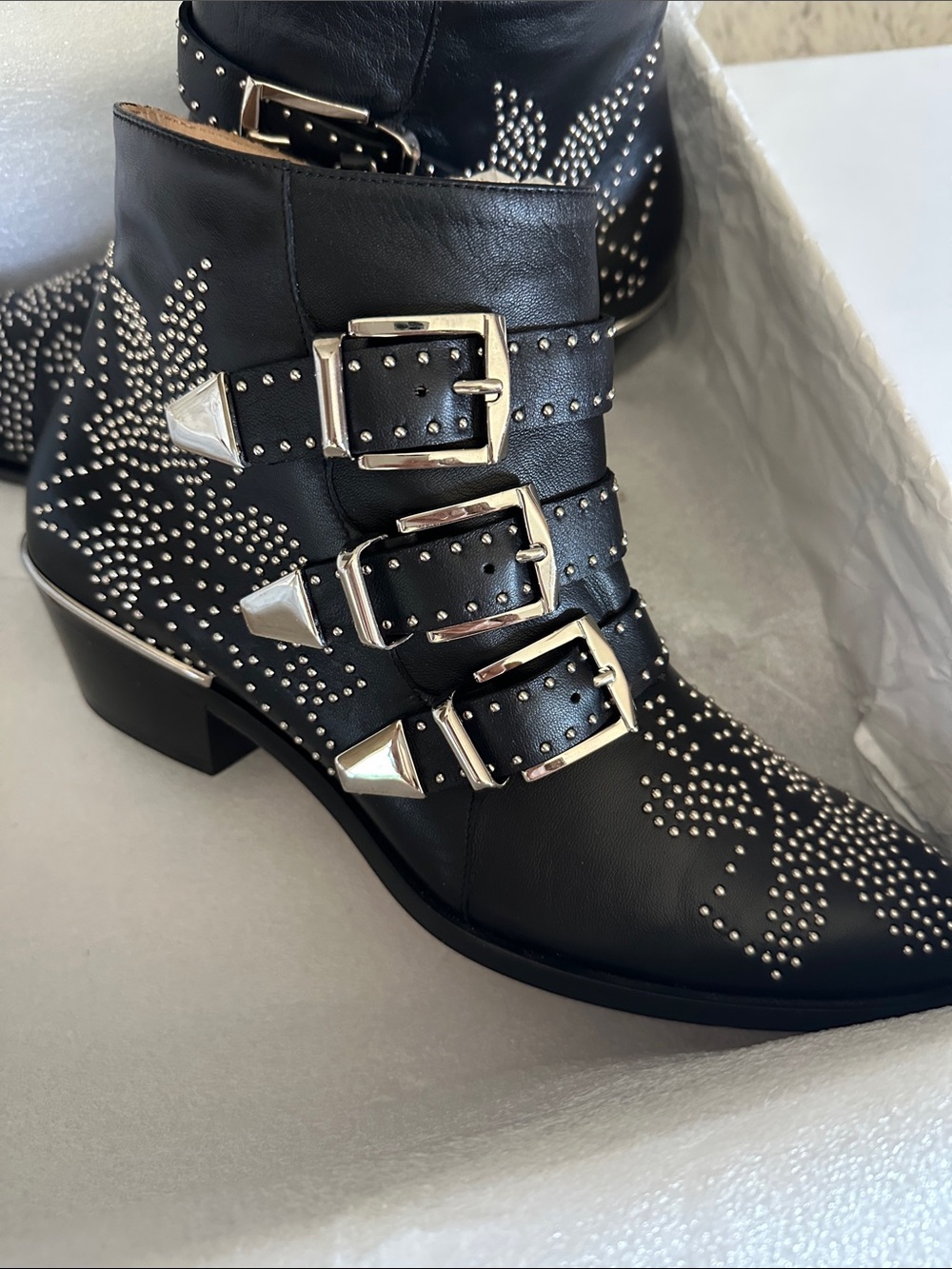 Chloe Susanna black leather silver studded ankle boots 7 / 7.5 - Picture 3 of 7
